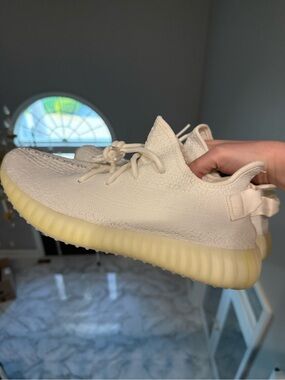 Yeezy Kids Cream Lace-Up Sneakers with Yellow Sole